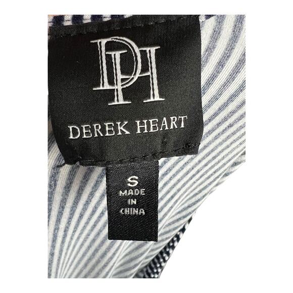 Derek Heart Women's Dress Small Blue White Stripe Floral Stretch Casual Keyhole - Picture 8 of 9